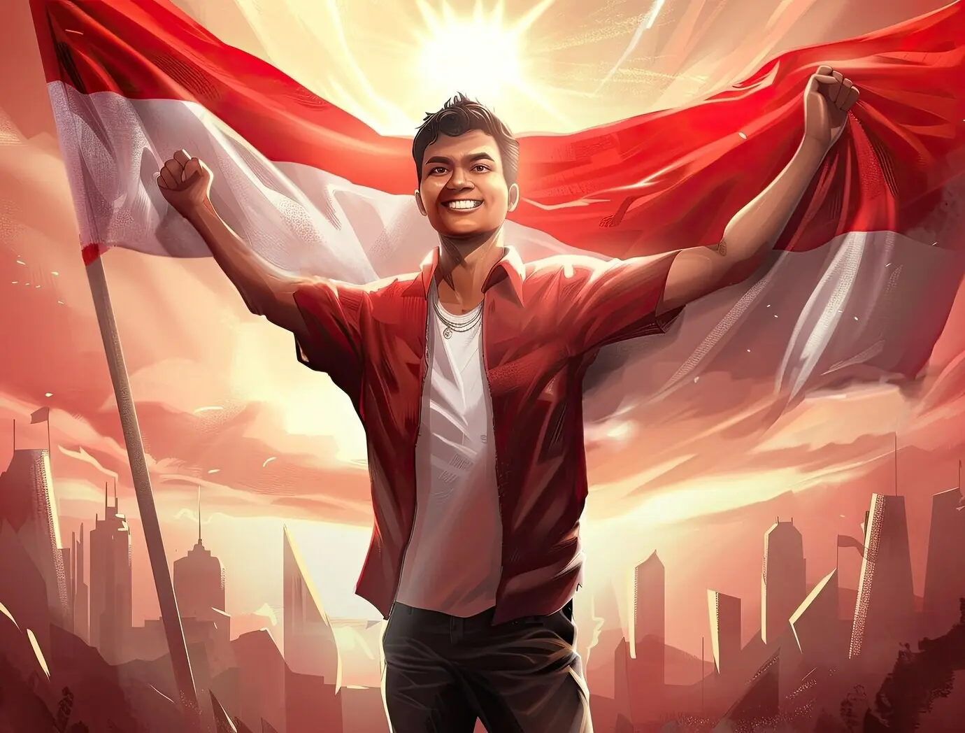 Eine Figur mit einer indonesischen Flagge.